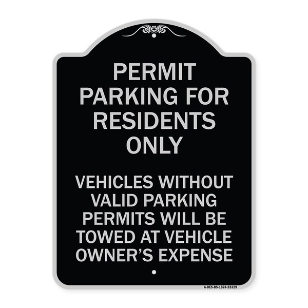 Permit Parking for Residents Vehicles w/o Valid Parking Permits Towe Alum, 24" x 18", BS-1824-23329